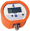 orange rubber boot and digital pressure gauge